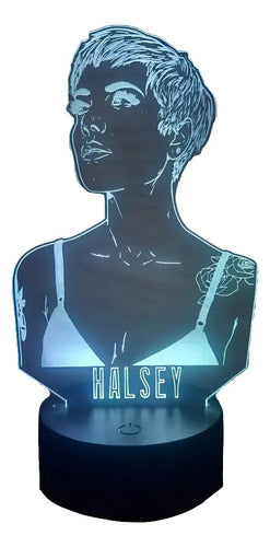 Halsey Lámpara Led Ilusión 3d Fanart Cantante Negro