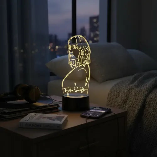 Taylor Swift Lampara Led 3d Fanart Cantante Decoración Negro