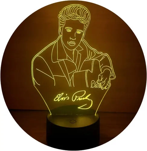 Elvis Presley Lampara Led 3d Decoracion Rey Del Rock Negro