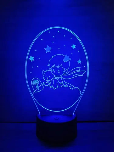El Principito Lampara Led Ilusión 3d Decoración Rosa Zorro Negro