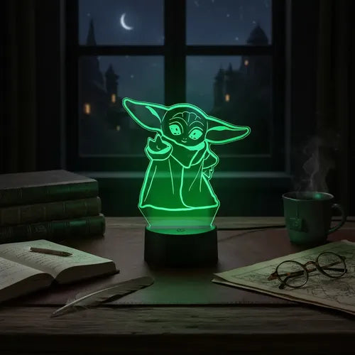 Din Grogu Baby Yoda Star Wars Lámpara Led Fanart Decoracion Negro Transparente