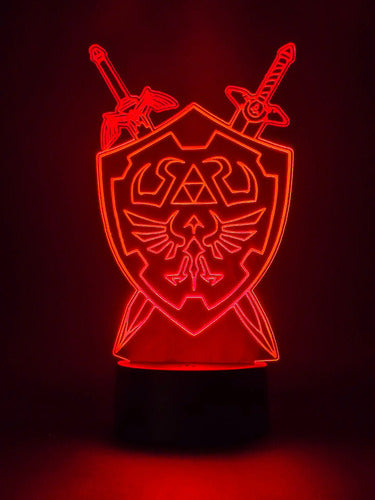 Zelda Escudo Hyliano Triforce Lampara Led Ilusion 3d  Negro