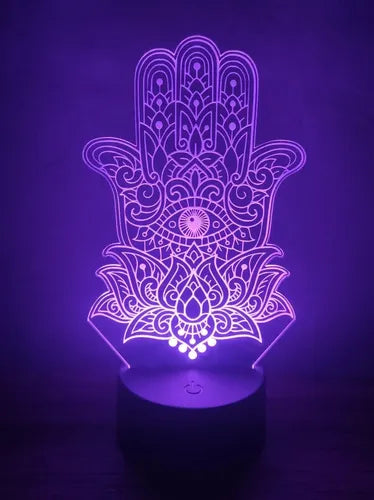 Lampara Led 3d Mano De Fatima Hamsa Luz Decoración