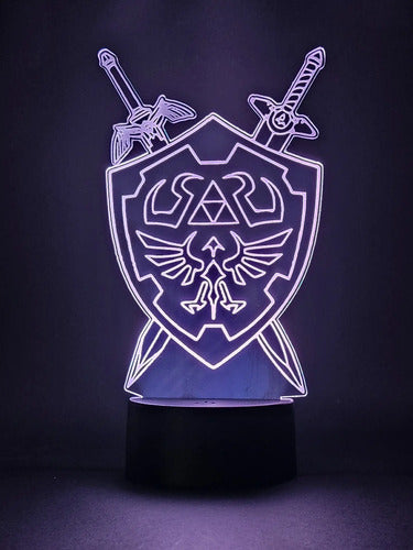 Zelda Escudo Hyliano Triforce Lampara Led Ilusion 3d  Negro