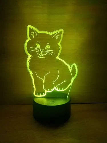 Gatito Gato Lámpara Led Animado Artline Infantil Decoración Negro