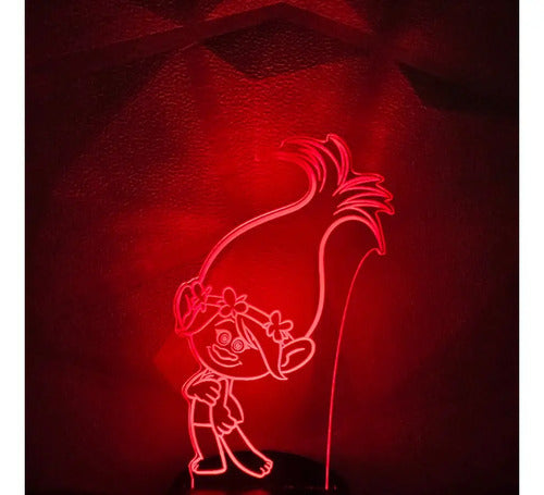Trolls Poppy Lámpara Led Fanart Decorativo Infantil Negro
