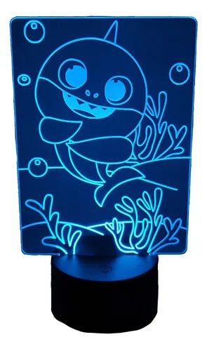 Baby Shark Lámpara Led Fanart Decoración Infantil Negro