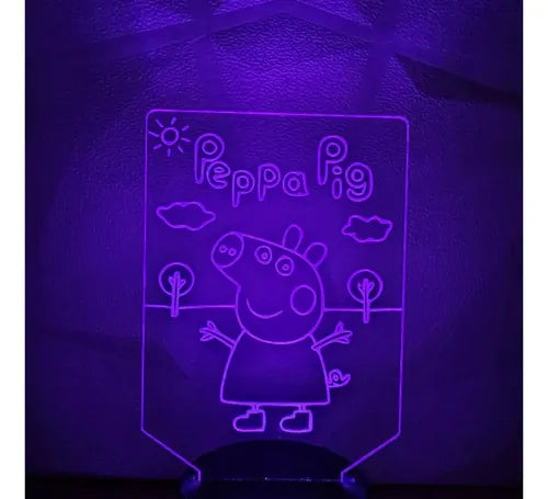 Peppa Pig Escena Lámpara Led Fanart Infantil Decorativo Negro