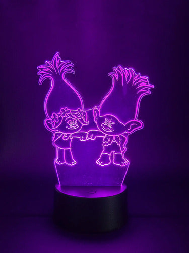 Trolls Poppy Y Branch Lámpara Led Fanart Decorativo Infantil Negro