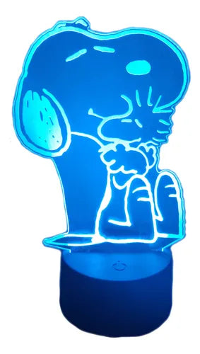 Lampara Led Ilusion 3d Snoopy Y Woodstock Decoracion