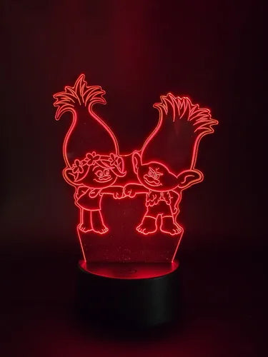 Trolls Poppy Y Branch Lámpara Led Fanart Decorativo Infantil Negro