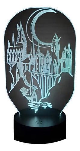 Castillo Hogwarts Harry Potter Lampara Led Ilusion 3d Negro