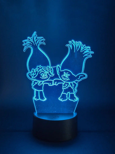 Trolls Poppy Y Branch Lámpara Led Fanart Decorativo Infantil Negro