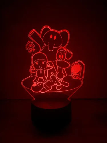 Pocoyo Lampara Led Ilusion 3d Decoración Infantil Base Negra
