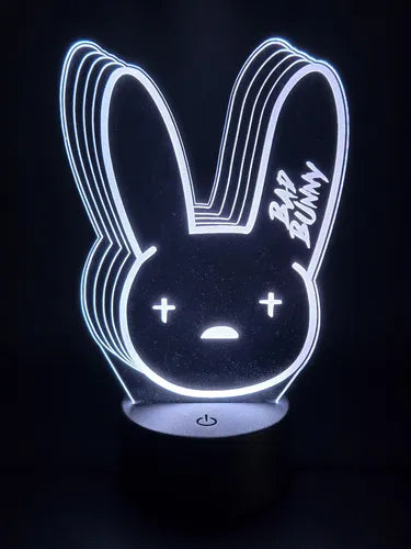 Lampara Led 3d Bad Bunny  Negro Base Azul (luz) Modelo 1