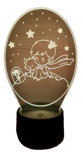 El Principito Lampara Led Ilusión 3d Decoración Rosa Zorro Negro