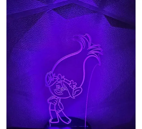 Trolls Poppy Lámpara Led Fanart Decorativo Infantil Negro