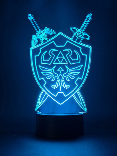Zelda Escudo Hyliano Triforce Lampara Led Ilusion 3d  Negro