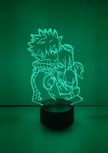Lampara Led 3d Natsu Y Lucy Fairy Tail 7 Colores Negro Verde (iluminación)