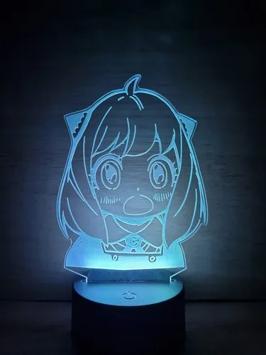 Anya Forger Spy X Family Lampara Led 3d Anime Decoración Negro