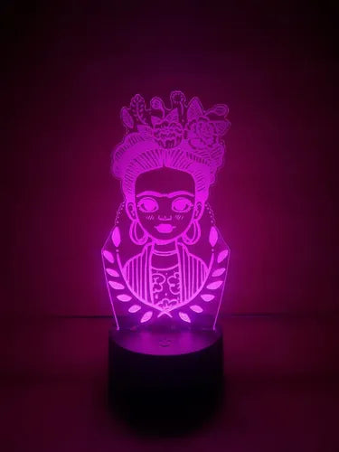 Frida Kahlo Lámpara Led Ilusión 3d Fanart Chibi Negro