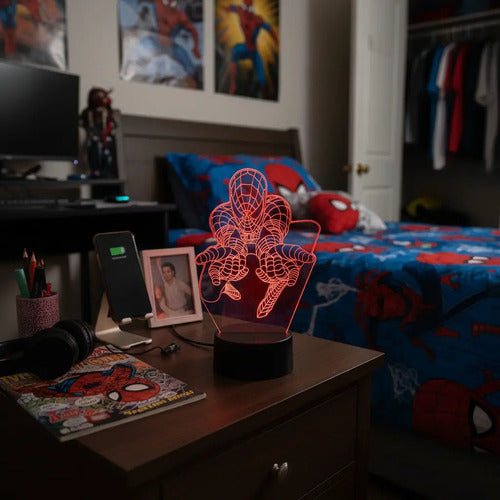 Spiderman Lampara Led Ilusión 3d Marvel Comics Decoracion