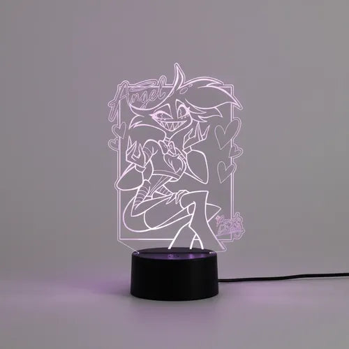 Angel Hazbin Hotel Lámpara De Mesa Led Ilusión 3d Fan Art Negro Transparente