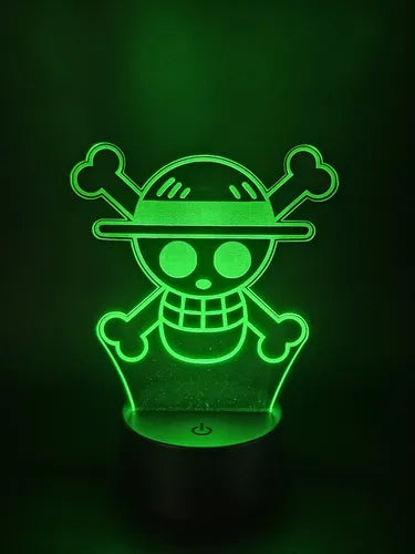 One Piece Calavera Pirata Lampara Led Ilusion 3d Fanart Base Negra