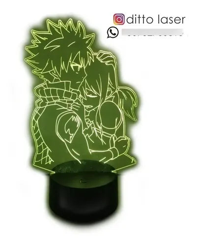 Lampara Led 3d Natsu Y Lucy Fairy Tail 7 Colores Negro Verde (iluminación)