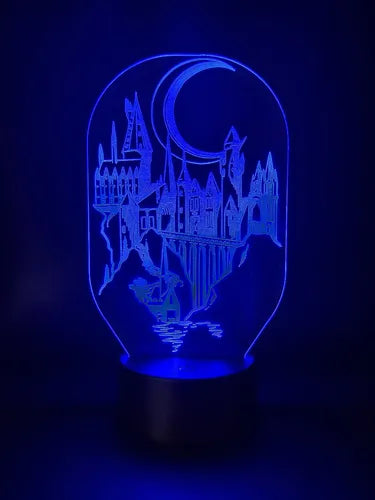Castillo Hogwarts Harry Potter Lampara Led Ilusion 3d Negro