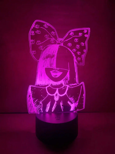 Sia Moño Lámpara Led Luz Ilusión 3d Decoración Cantante Negro