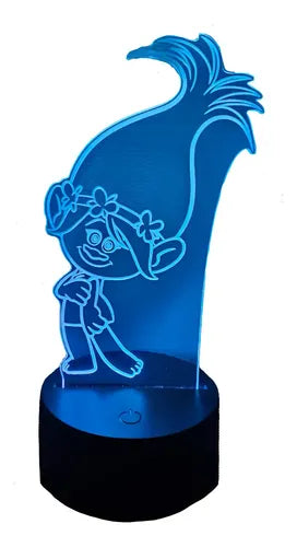 Trolls Poppy Lámpara Led Fanart Decorativo Infantil Negro