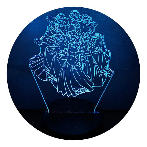 Princesas Clásicas Lámpara Led Fanart Decorativo Infantil Negro