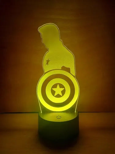 Capitán América Lampara Led Ilusion 3d Marvel Avengers Fanar Negra