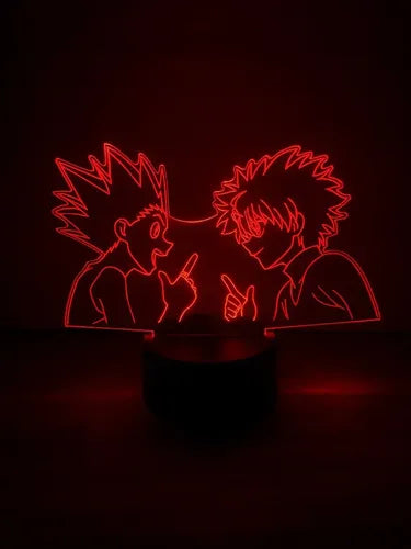 Killua Y Gon Lampara Led 3d Hunter × Hunter Luz Fanart Anime Negro Multicolor