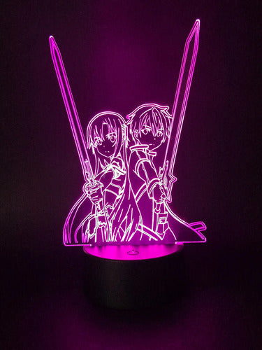 Lampara Led 3d Sword Art Online Kirito Y Asuna 7 Colores Negro
