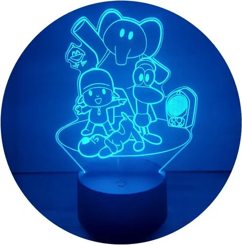 Pocoyo Lampara Led Ilusion 3d Decoración Infantil Base Negra