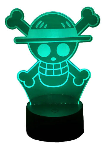 One Piece Calavera Pirata Lampara Led Ilusion 3d Fanart Base Negra