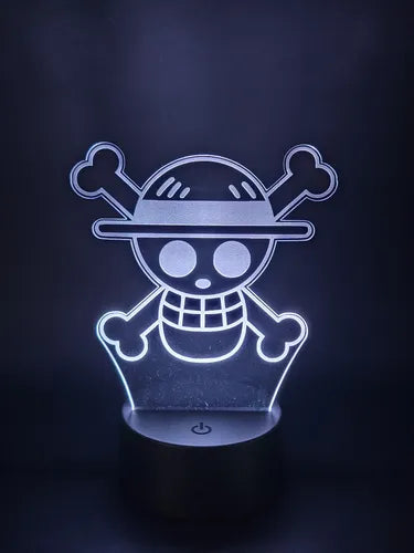 One Piece Calavera Pirata Lampara Led Ilusion 3d Fanart Base Negra