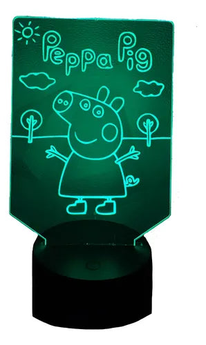 Peppa Pig Escena Lámpara Led Fanart Infantil Decorativo Negro