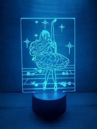 Barbie La Bailarina Mágica Lampara Led Ilusion 3d Decoracion Negro