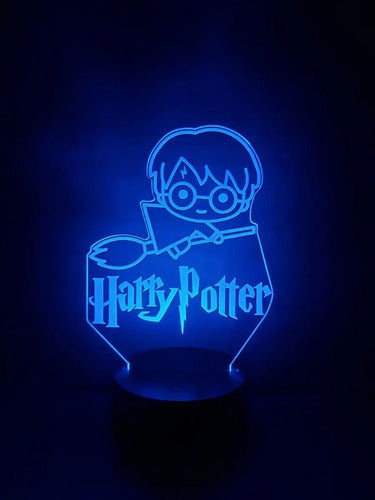 Harry Potter Chibi Lampara Led Ilusion 3d Gryffindor Escoba Negro