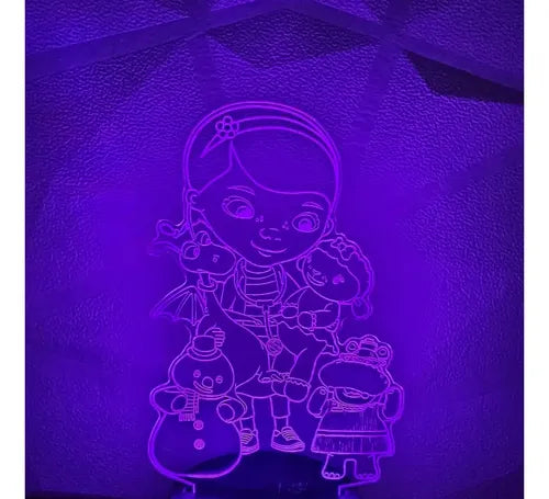 Doctora Juguetes Lámpara Led Fanart Infantil Decoración Negro