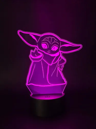 Din Grogu Baby Yoda Star Wars Lámpara Led Fanart Decoracion Negro Transparente