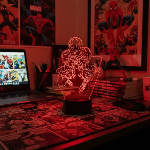 Spiderman Lampara Led Ilusión 3d Marvel Comics Fan Art Negro
