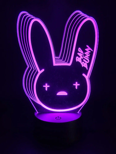 Lampara Led 3d Bad Bunny  Negro Base Azul (luz) Modelo 1