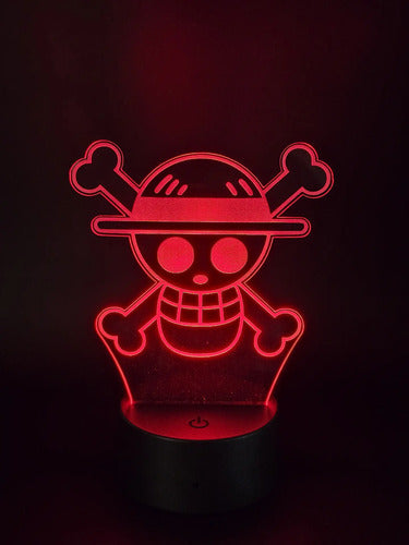 One Piece Calavera Pirata Lampara Led Ilusion 3d Fanart Base Negra