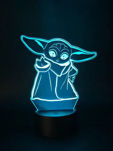 Din Grogu Baby Yoda Star Wars Lámpara Led Fanart Decoracion Negro Transparente