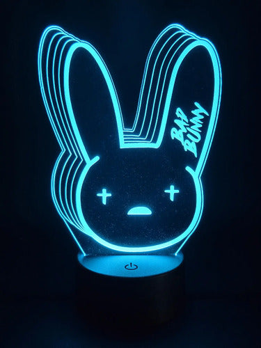 Lampara Led 3d Bad Bunny  Negro Base Azul (luz) Modelo 1