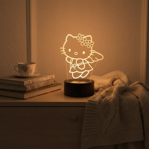 Lámpara De Mesa Hello Kitty Alas Negro Transparente